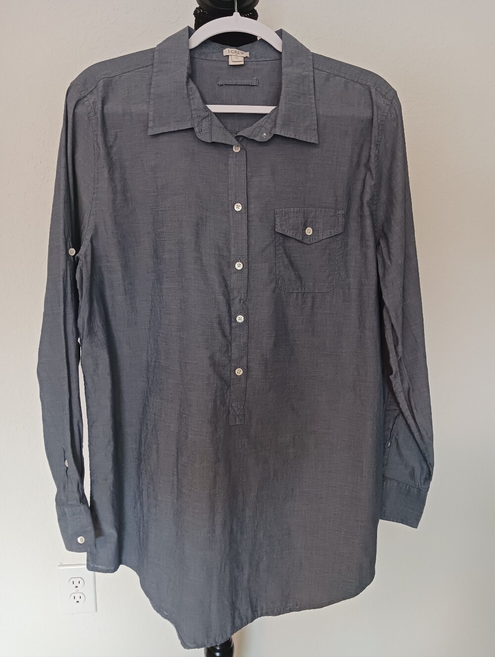 J. Crew 1/2 Button Pullover Chambray Shirt Sz XL EUC